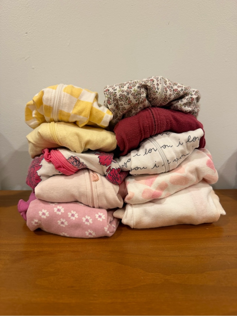Baby Girls Newborn One-Piece Sleepers and One Long Sleeve Onesie